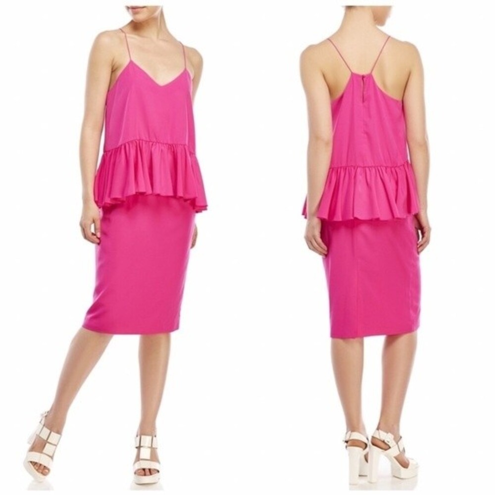 1.STATE Ruffled Hot Pink Midi Dress S - Picture 3 of 10
